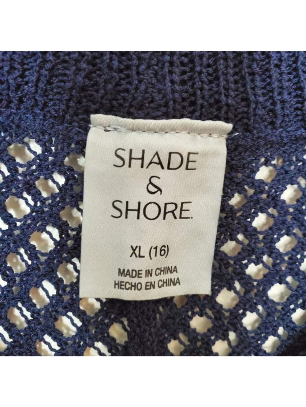 Shade & Shore Navy Blue Crochet Knit Swim Cover-Up Pants XL 16 Scalloped Hem Bea - Picture 5 of 7